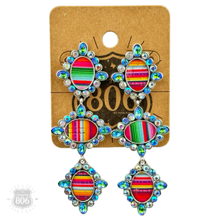 Western serape triple oval earring with rhinestones - Boutique Bella BellaEarrings