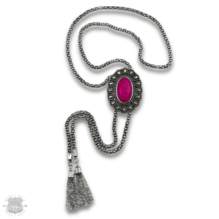 Western silver bolo necklace with oval stone slide - Boutique Bella BellaNecklaces