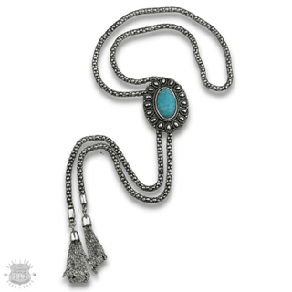 Western silver bolo necklace with oval stone slide - Boutique Bella BellaNecklaces