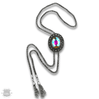 Western silver bolo necklace with oval stone slide - Boutique Bella BellaNecklaces