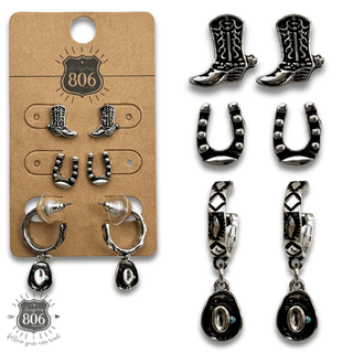 Western silver charm and post earring set - LC - Boutique Bella BellaEarrings