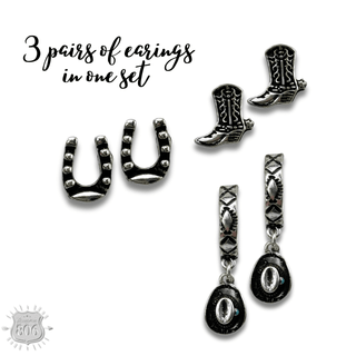 Western silver charm and post earring set - LC - Boutique Bella BellaEarrings
