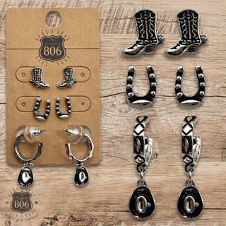 Western silver charm and post earring set - LC - Boutique Bella BellaEarrings