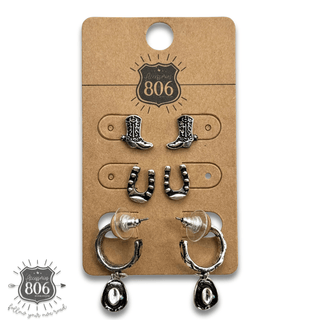 Western silver charm and post earring set - LC - Boutique Bella BellaEarrings