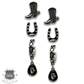 Western silver charm and post earring set - LC - Boutique Bella BellaEarrings