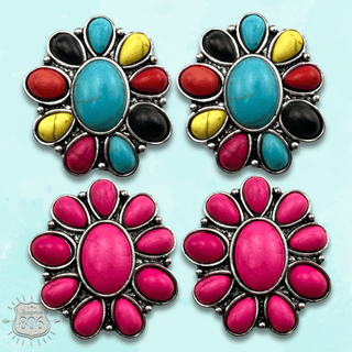 Western stone flower post earring, last call - Boutique Bella BellaEarrings