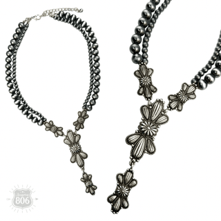 Western style pearl necklace with butterfly concho pendant - Boutique Bella BellaNecklaces