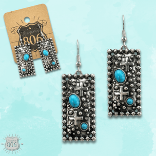 Western style rectangle earring with turquoise features - Boutique Bella BellaEarrings