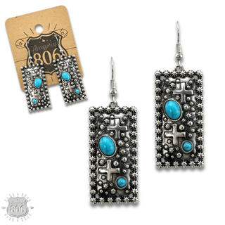 Western style rectangle earring with turquoise features - Boutique Bella BellaEarrings