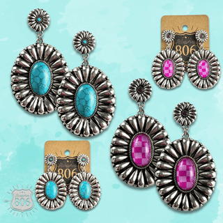 Western sunburst oval earring with inlay - Boutique Bella BellaEarrings
