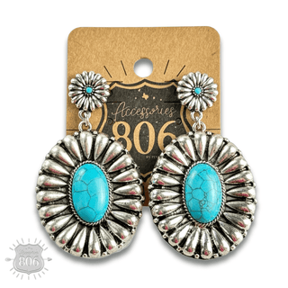 Western sunburst oval earring with inlay - Boutique Bella BellaEarrings