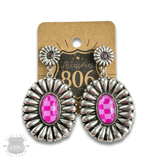 Western sunburst oval earring with inlay - Boutique Bella BellaEarrings
