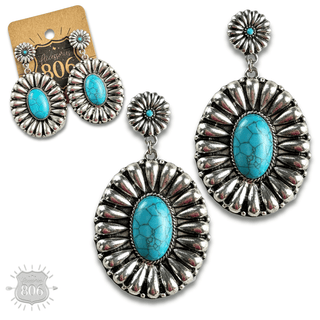 Western sunburst oval earring with inlay - Boutique Bella BellaEarrings