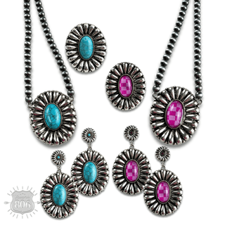 Western sunburst oval earring with inlay - Boutique Bella BellaEarrings