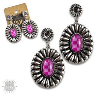 Western sunburst oval earring with inlay - Boutique Bella BellaEarrings