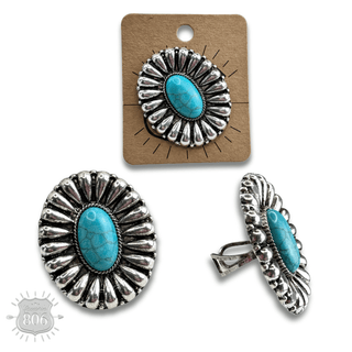 Western sunburst oval ring with center inlay - Boutique Bella BellaRings