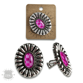 Western sunburst oval ring with center inlay - Boutique Bella BellaRings