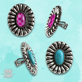 Western sunburst oval ring with center inlay - Boutique Bella BellaRings