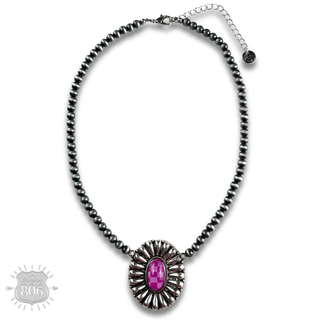 Western sunburst pendant on burnished silver bead necklace - Boutique Bella BellaNecklaces