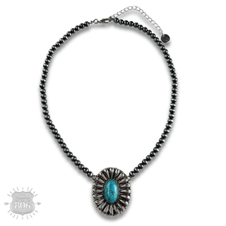 Western sunburst pendant on burnished silver bead necklace - Boutique Bella BellaNecklaces