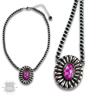 Western sunburst pendant on burnished silver bead necklace - Boutique Bella BellaNecklaces