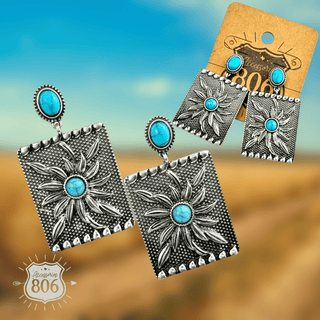 Western sunflower rectangle earring - Boutique Bella BellaEarrings