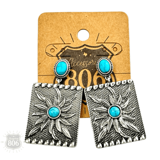 Western sunflower rectangle earring - Boutique Bella BellaEarrings