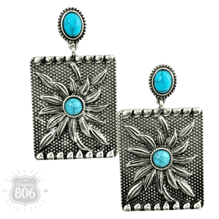 Western sunflower rectangle earring - Boutique Bella BellaEarrings