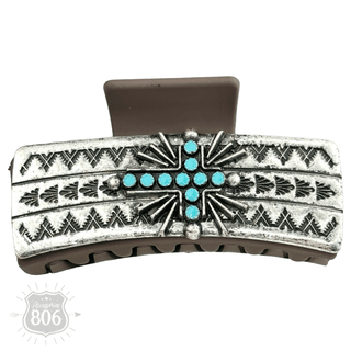 Western turquoise cross hair clip - Boutique Bella BellaHair Claws