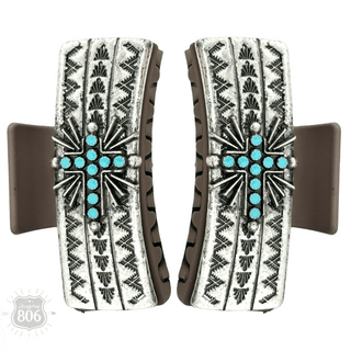 Western turquoise cross hair clip - Boutique Bella BellaHair Claws