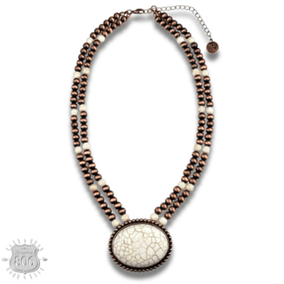 Western two strand bead and stone necklace - LC - Boutique Bella BellaNecklaces