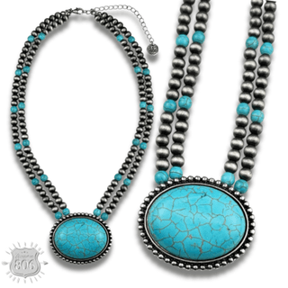Western two strand bead and stone necklace - LC - Boutique Bella BellaNecklaces