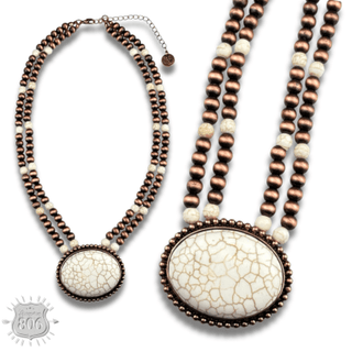 Western two strand bead and stone necklace - LC - Boutique Bella BellaNecklaces