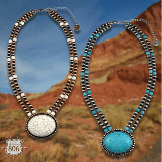 Western two strand bead and stone necklace - LC - Boutique Bella BellaNecklaces