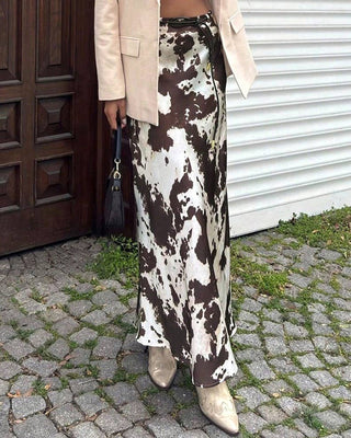 Western Vintage Satin Cow Print Skirt - Boutique Bella BellaSkirt