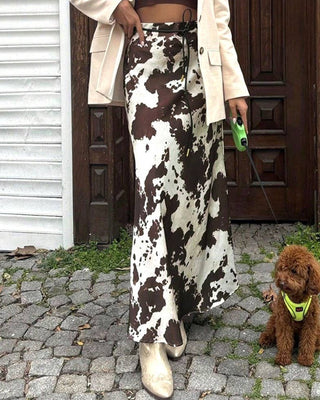 Western Vintage Satin Cow Print Skirt - Boutique Bella BellaSkirt