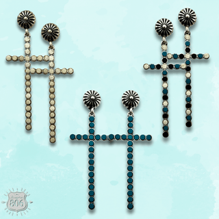 Western wood bead cross earring - LC - Boutique Bella BellaEarrings