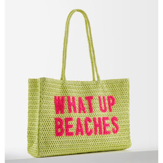 What Up Beaches Woven Straw Tote - Boutique Bella BellaTotes