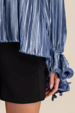 Whimsey Ruffled Pleated Blouse - Slate - Boutique Bella Bellablouse