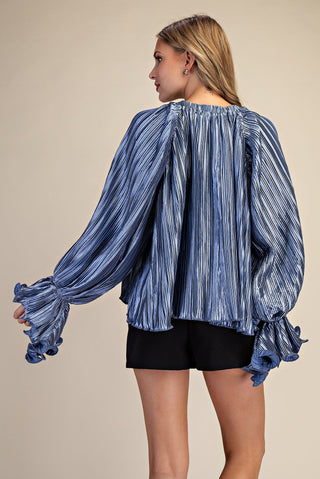 Whimsey Ruffled Pleated Blouse - Slate - Boutique Bella Bellablouse