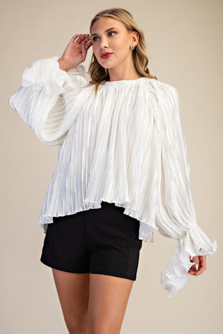 Whimsey Ruffled Pleated Blouse - White - Boutique Bella Bellablouse