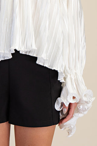 Whimsey Ruffled Pleated Blouse - White - Boutique Bella Bellablouse
