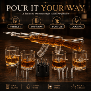 Whiskey Decanter Flag Set 1000ML Ak47 Rifle Gun Glasses Chillers Set In Box Hanging Storage American - Boutique Bella Bella