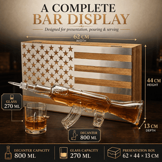Whiskey Decanter Flag Set 1000ML Ak47 Rifle Gun Glasses Chillers Set In Box Hanging Storage American - Boutique Bella Bella