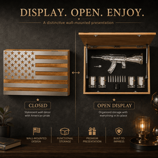 Whiskey Decanter Flag Set 1000ML Ak47 Rifle Gun Glasses Chillers Set In Box Hanging Storage American - Boutique Bella Bella