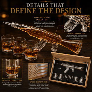 Whiskey Decanter Flag Set 1000ML Ak47 Rifle Gun Glasses Chillers Set In Box Hanging Storage American - Boutique Bella Bella