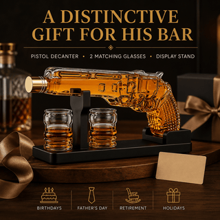 Whiskey Decanter Set 7 7 Oz With Two 1 6 Oz Shot Glasses Pistol Gun Unique Birthday Gift Ideas For S - Boutique Bella Bella