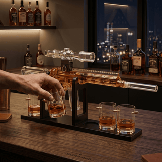 Whiskey Decanter Set Ar Limited Edition Wooden Silencer Stopper 800 Ml 4 12OZ Bullet Glasses Unique - Boutique Bella Bella