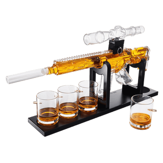 Whiskey Decanter Set Ar Limited Edition Wooden Silencer Stopper 800 Ml 4 12OZ Bullet Glasses Unique - Boutique Bella Bella
