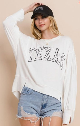 White Baby French Terry Solid Texas Sweatshirt - Boutique Bella BellaSweater Top